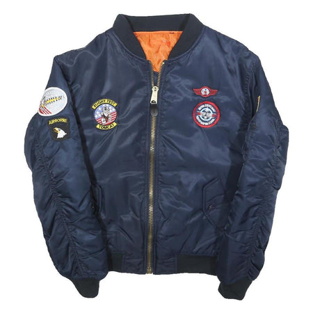 Boys Navy Flight Test Top Gun Patch Bomber Jacket 12Y Polyester Blend Zip