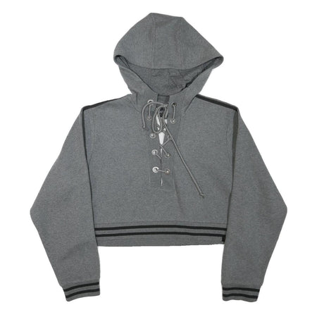 PUMA Womens Grey Crop Hoodie L Lace Up Drawstring Athletic