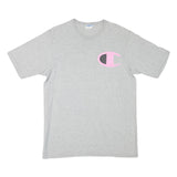 CHAMPION Womens Grey Pink Logo Graphic T-Shirt L Short Sleeve Crew Neck