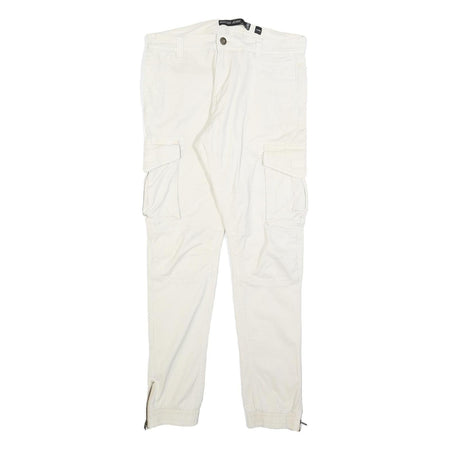 INDICODE Mens Slim White Cotton Blend Cargo Trousers W34 L32 Zip Closure