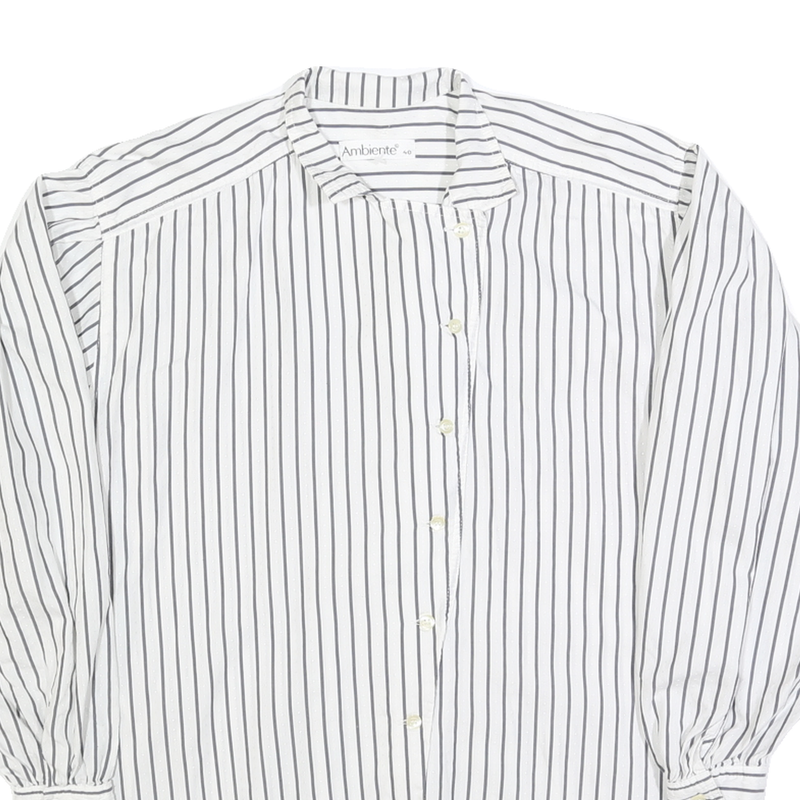 AMBINENTE Womens White & Black Striped Shirt M Casual Cotton Button Down