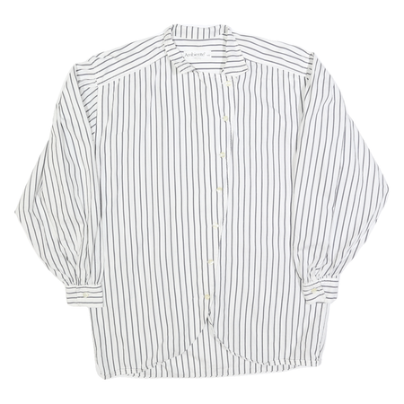 AMBINENTE Womens White & Black Striped Shirt M Casual Cotton Button Down