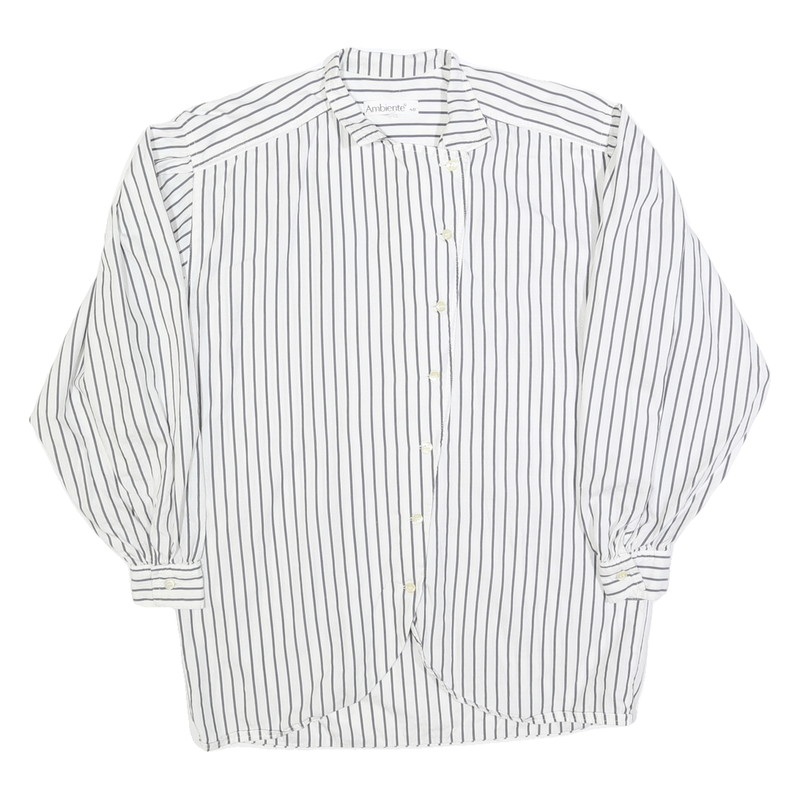 AMBINENTE Womens White & Black Striped Shirt M Casual Cotton Button Down