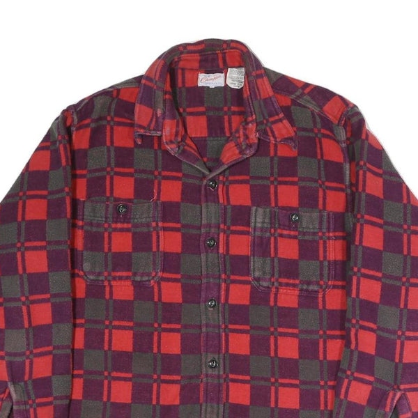 CHAMPION Womens Red Burgundy Check Shirt UK 12 Long Sleeve Button Closure Casual