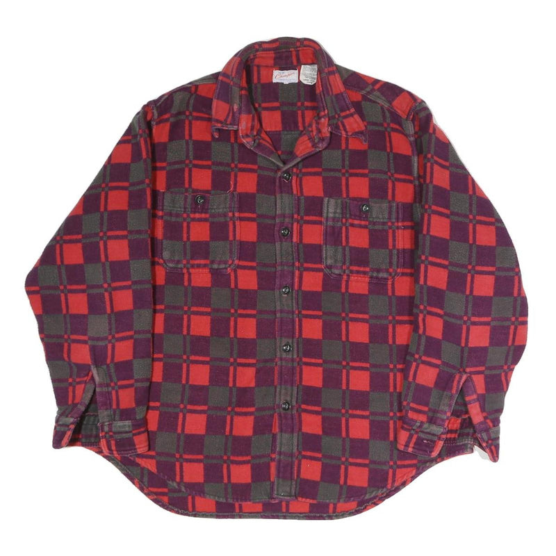 CHAMPION Womens Red Burgundy Check Shirt UK 12 Long Sleeve Button Closure Casual