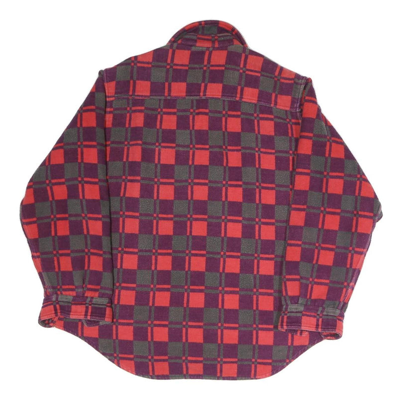 CHAMPION Womens Red Burgundy Check Shirt UK 12 Long Sleeve Button Closure Casual