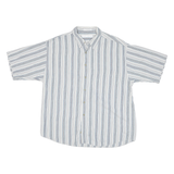 HENNRY GRETHEL Mens Blue & White Striped Shirt XL Cotton Blend Casual Summer