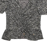 MORGAN Womens Y2K Black Printed Puff Sleeve V-Neck Top M Floral Pattern