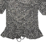 MORGAN Womens Y2K Black Printed Puff Sleeve V-Neck Top M Floral Pattern