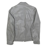 Mens Grey Leather Zip Jacket M Leather Plain Button Collar