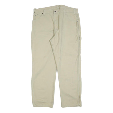 DICKIES Mens Beige Cotton Blend Regular Straight Trousers W38 L30 Workwear Zip