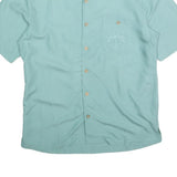 CARRIBEAN Mens Blue Rayon Shirt M Palm Tree Embroidered Casual Beachwear