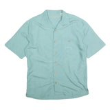 CARRIBEAN Mens Blue Rayon Shirt M Palm Tree Embroidered Casual Beachwear