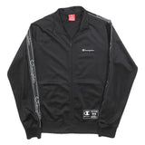 CHAMPION Mens Black Zip Track Jacket L Polyester Blend Logo Tape Casual