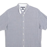 TOMMY HILFIGER Mens Blue Check Shirt M Cotton Blend Short Sleeve Button Collar