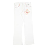 CRYSTAL Womens Cotton Blend White Embroidered Regular Flared Trousers W27 L30
