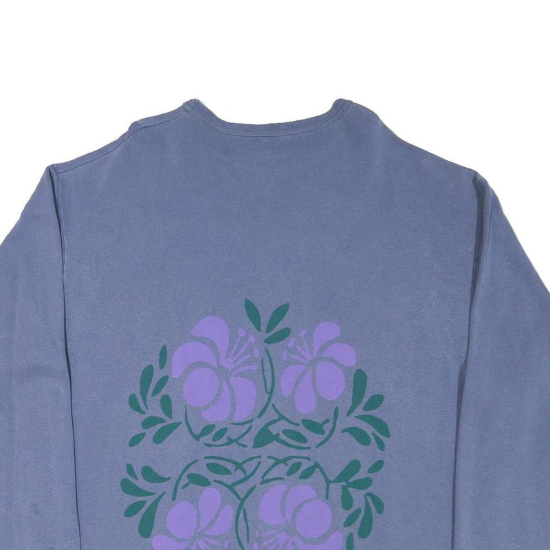 Mens Blue Sweatshirt XL Floral Graphic Crew Neck Cotton Blend Casual