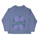 Mens Blue Sweatshirt XL Floral Graphic Crew Neck Cotton Blend Casual