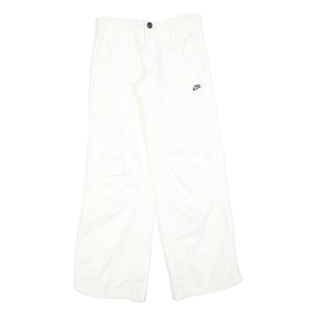 NIKE Girls Cotton Blend White Relaxed Wide-Leg Trousers W27 L30 Casual