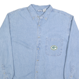 THE EDGE Mens Blue Button-Down Denim Shirt L Casual Cotton Blend Long Sleeve