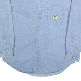 THE EDGE Mens Blue Button-Down Denim Shirt L Casual Cotton Blend Long Sleeve