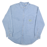 THE EDGE Mens Blue Button-Down Denim Shirt L Casual Cotton Blend Long Sleeve