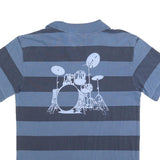HARD ROCK CAFE Mens Blue & Navy Drum Kit Stripe Short Sleeve Polo Shirt L