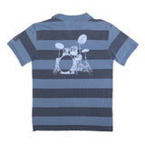 HARD ROCK CAFE Mens Blue & Navy Drum Kit Stripe Short Sleeve Polo Shirt L