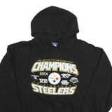 REEBOK Mens Black Pittsburgh Steelers Champions Hoodie L Cotton Blend Pullover