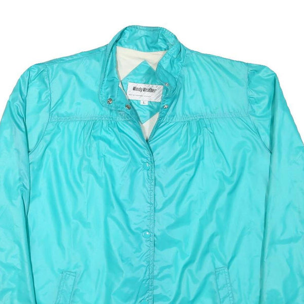 WINDY WEATHER Womens Turquoise Plain Button Jacket L Polyester Blend Lightweight