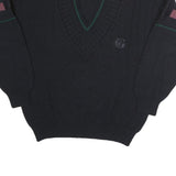 GRANCHO Mens Black Patterned V-Neck Jumper Wool M Cable Knit Relaxed