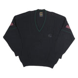 GRANCHO Mens Black Patterned V-Neck Jumper Wool M Cable Knit Relaxed