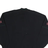 GRANCHO Mens Black Patterned V-Neck Jumper Wool M Cable Knit Relaxed