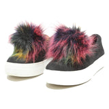 STEVE MADDEN Womens Black Synthetic Slip-On Trainers UK 5.5 Fur Detail Platform