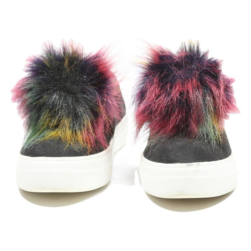 STEVE MADDEN Womens Black Synthetic Slip-On Trainers UK 5.5 Fur Detail Platform