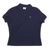 LACOSTE Womens Navy Blue Short Sleeve Plain Polo Shirt L Cotton Blend Classic