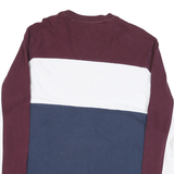GUESS Mens Maroon & White & Blue Crew Neck L Cotton Blend Sweatshirt