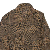 Womens Brown Black Animal Print Long Sleeve Collared Blouse L Polyester Blend