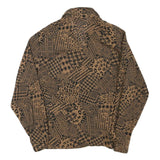 Womens Brown Black Animal Print Long Sleeve Collared Blouse L Polyester Blend