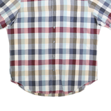 NAUTICA Mens Blue Red Beige Check Shirt L Cotton Blend Casual Short Sleeve
