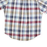 NAUTICA Mens Blue Red Beige Check Shirt L Cotton Blend Casual Short Sleeve
