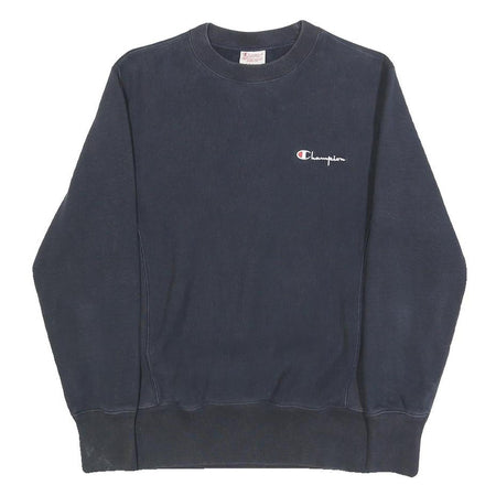 CHAMPION REVERSE WEAVE Mens Navy Blue Crew Neck Sweatshirt S Logo Embroidered