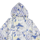 DAMART Womens Blue & Beige Nautical Print Jacket UK 6 Nylon Zip Hooded Casual