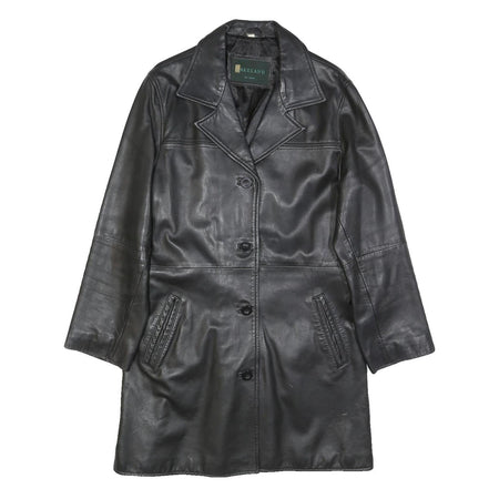 LAKELAND Womens Black Leather Button Jacket M Genuine Classic Smooth Finish