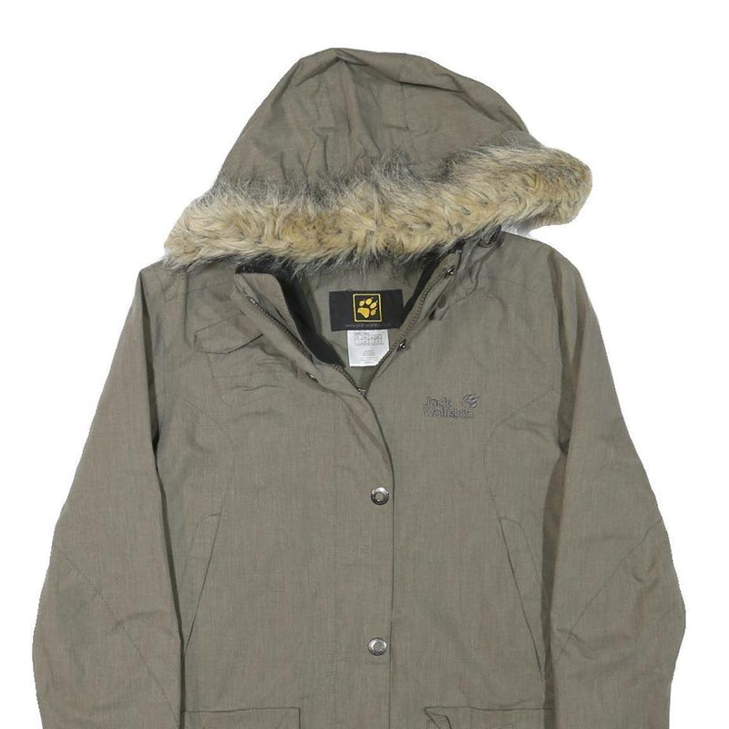 JACK WOLFSKIN Womens Green Jacket UK 10 Polyester Blend Zip Hooded Outdoor Parka