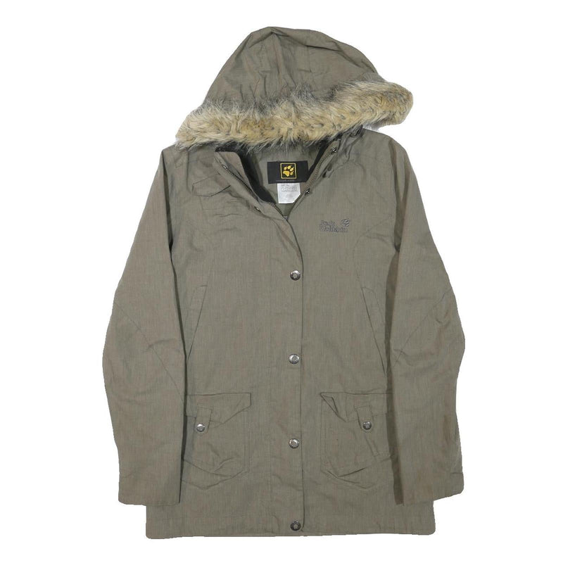 JACK WOLFSKIN Womens Green Jacket UK 10 Polyester Blend Zip Hooded Outdoor Parka