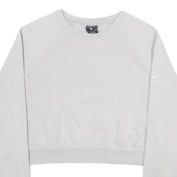 NIKE Womens White Cropped Crew Neck Sweatshirt S Embossed Logo