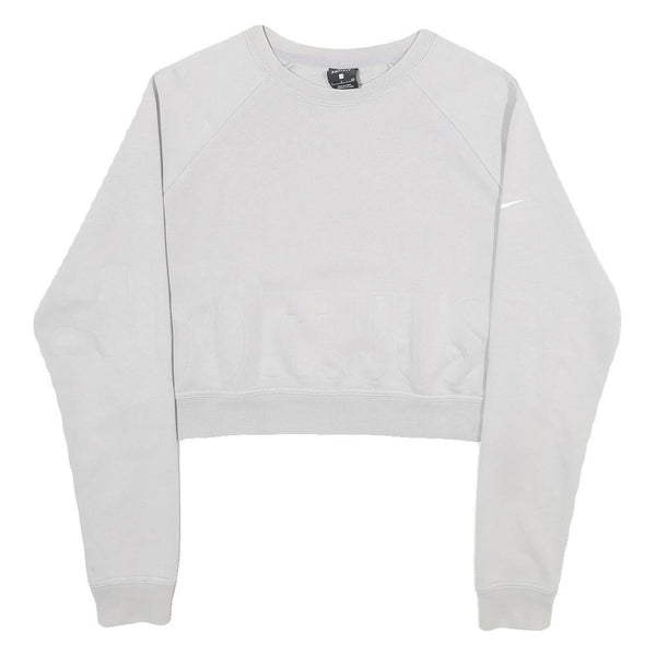 NIKE Womens White Cropped Crew Neck Sweatshirt S Embossed Logo