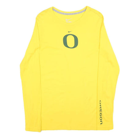 NIKE Womens Yellow Oregon Long Sleeve Crew Neck T-Shirt XL Cotton Graphic