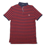 POLO RALPH LAUREN Mens Red & Navy Blue Striped Short Sleeve Polo Shirt M Classic